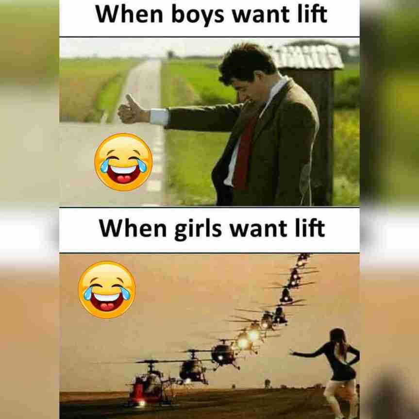 When boys want lift then no any one help, but girls want lift then men will be men