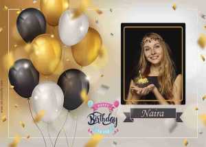 Happy birthday best wish card idea with nam and frame of balloons