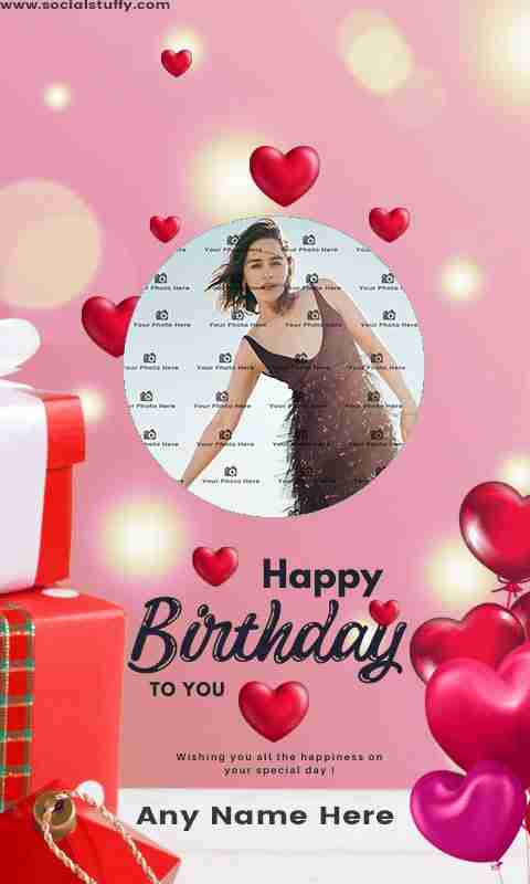 Happy birthday frame with name and photo edit online
