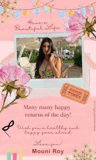 New design birthday card with name and photo hot mouni roy image