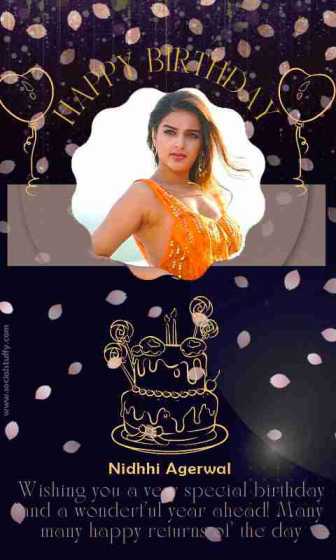 Nidhhi agerwal hot orange top birthday frame maker wishes card free online