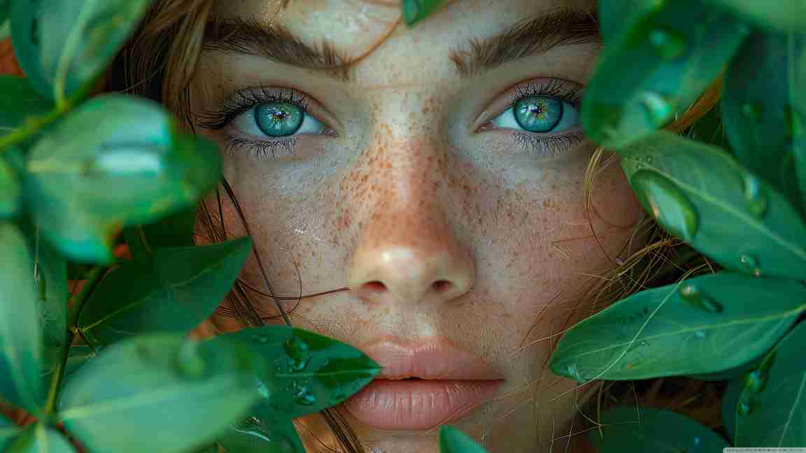 girl face on leaves blue eye hd wallpaper free