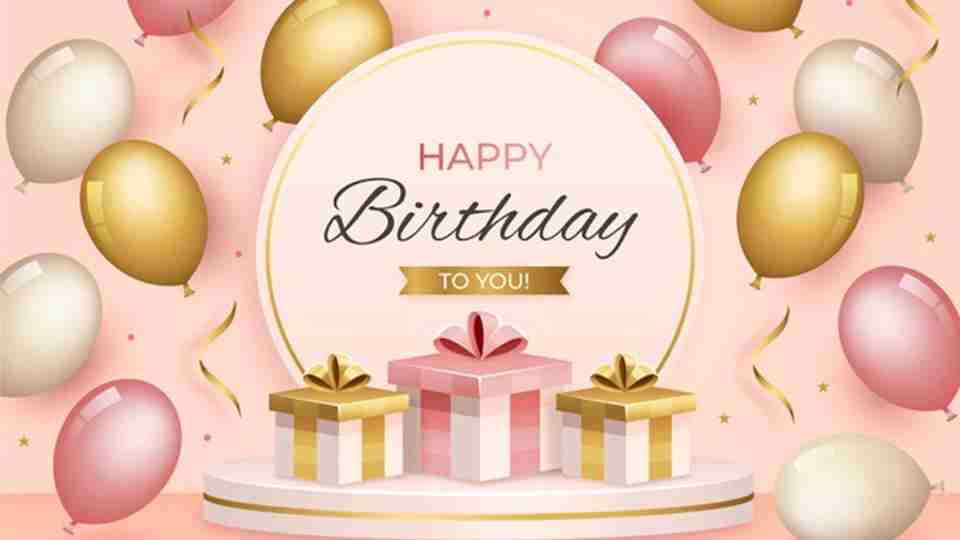 Happy bithday to you text with balloons and gift pink wallpaper