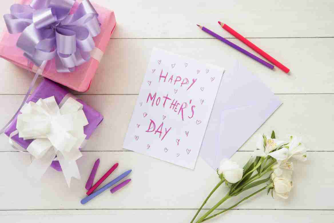 Happy mothers day card and beautiful gifts