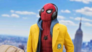 Spiderman with headphone and yellow jacket